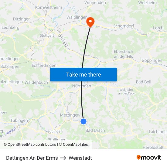 Dettingen An Der Erms to Weinstadt map