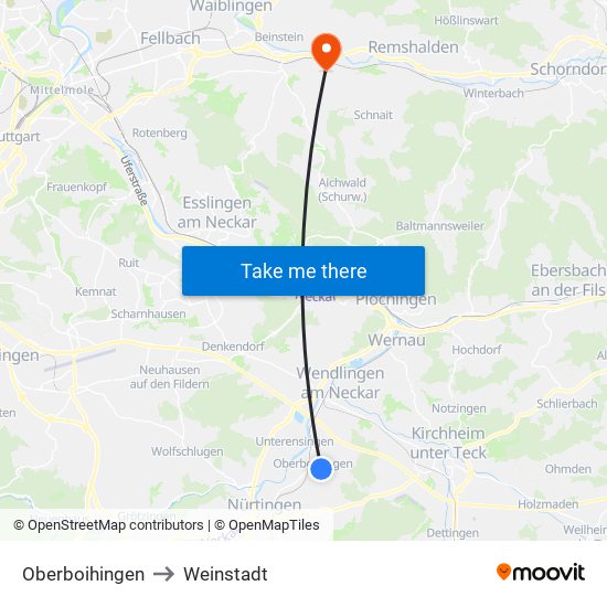 Oberboihingen to Weinstadt map