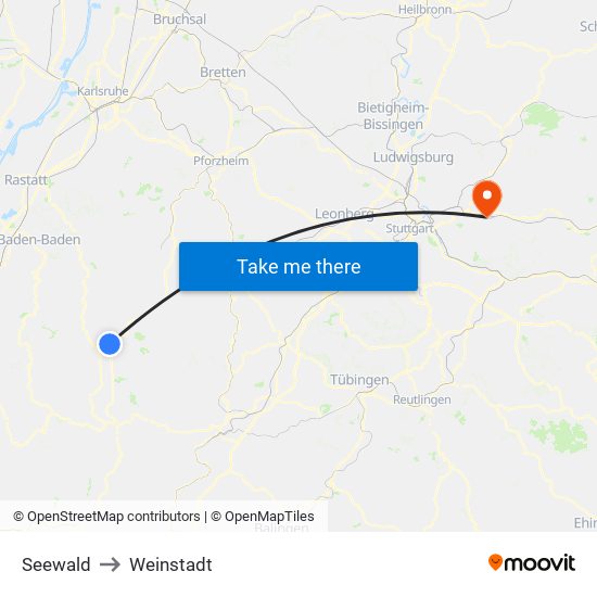 Seewald to Weinstadt map