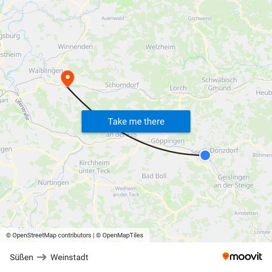 Süßen to Weinstadt map