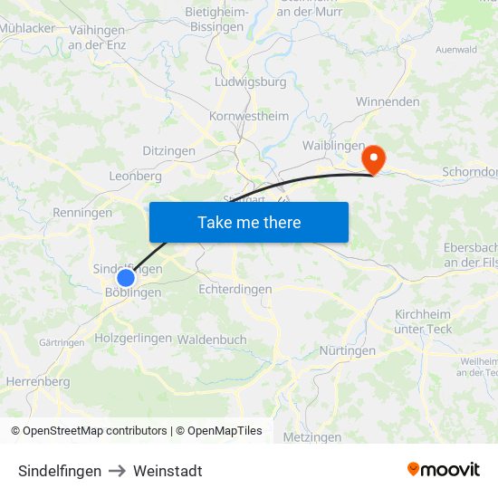 Sindelfingen to Weinstadt map