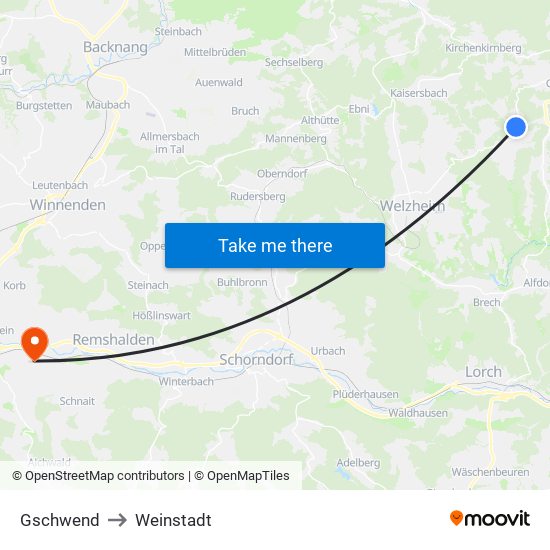 Gschwend to Weinstadt map