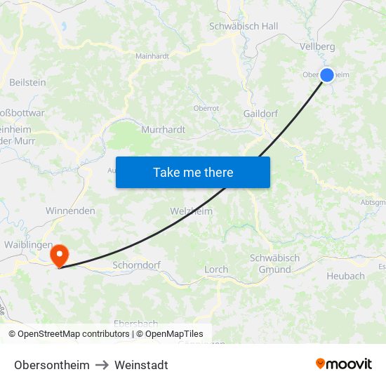 Obersontheim to Weinstadt map