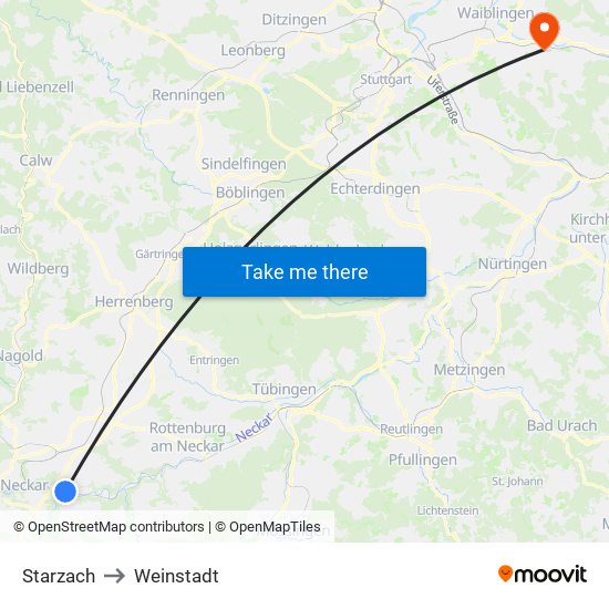 Starzach to Weinstadt map