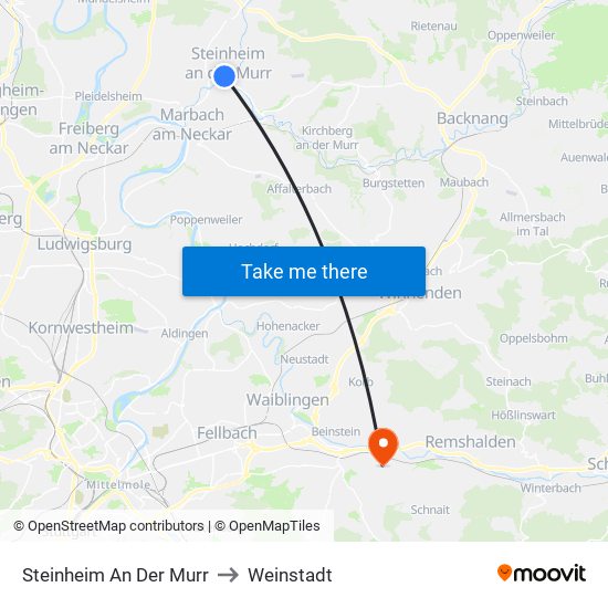 Steinheim An Der Murr to Weinstadt map