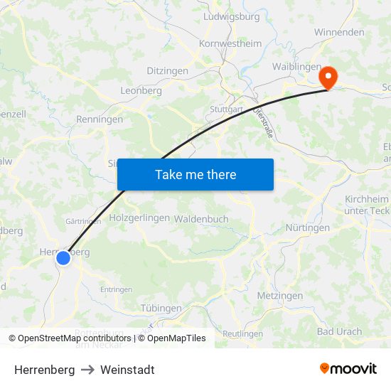 Herrenberg to Weinstadt map