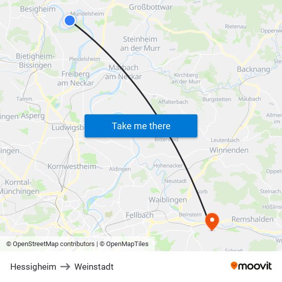 Hessigheim to Weinstadt map