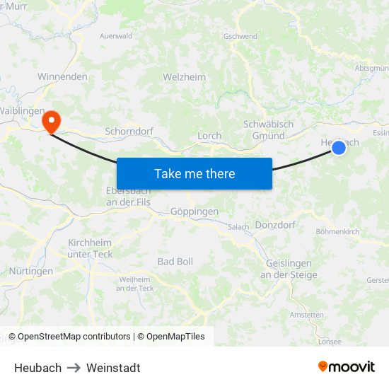 Heubach to Weinstadt map