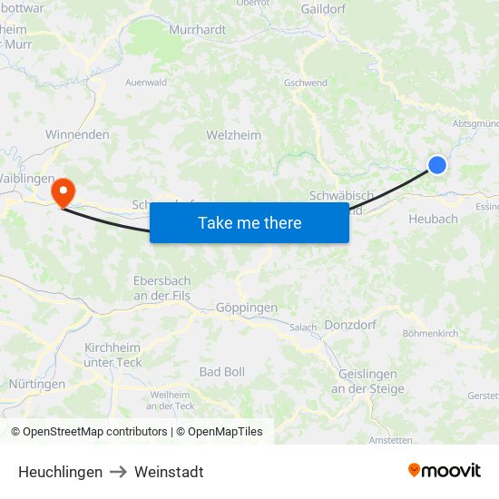 Heuchlingen to Weinstadt map