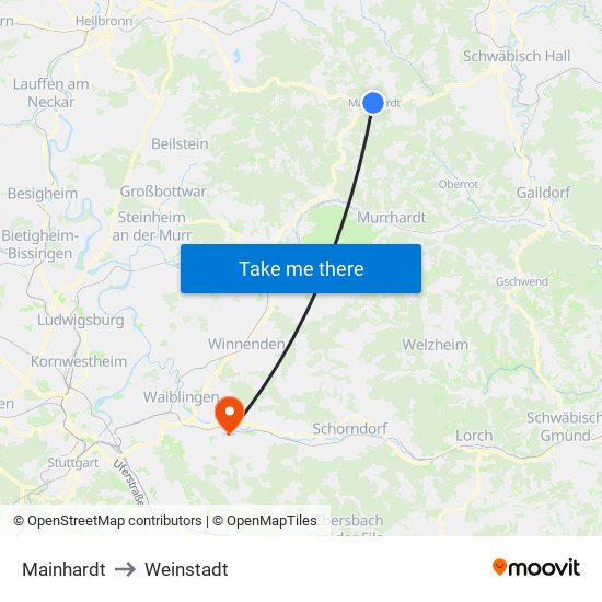 Mainhardt to Weinstadt map