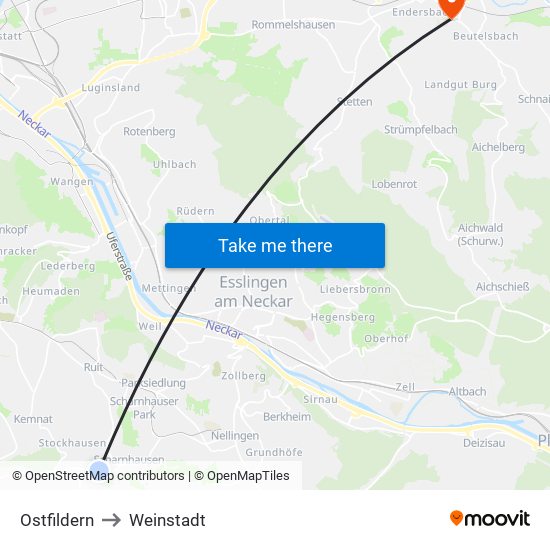Ostfildern to Weinstadt map