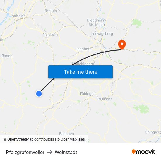 Pfalzgrafenweiler to Weinstadt map