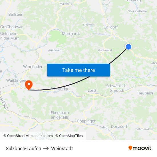 Sulzbach-Laufen to Weinstadt map