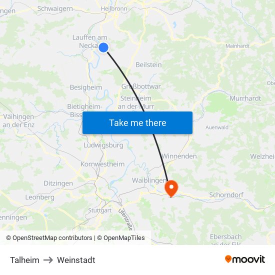 Talheim to Weinstadt map
