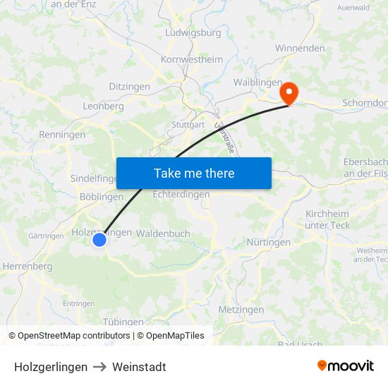 Holzgerlingen to Weinstadt map