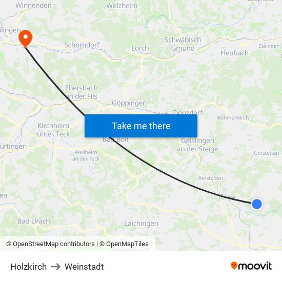 Holzkirch to Weinstadt map