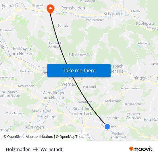 Holzmaden to Weinstadt map