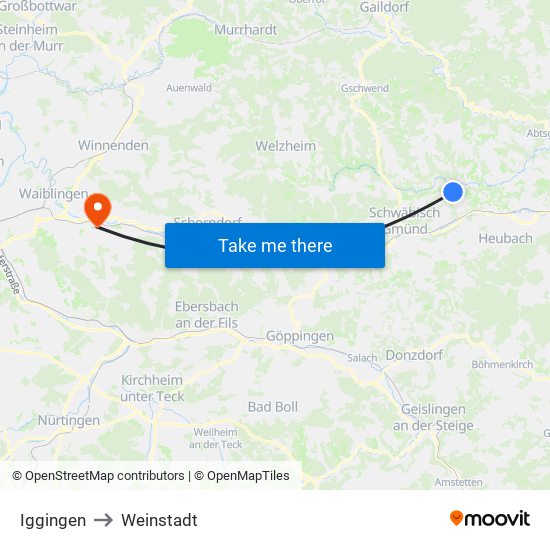 Iggingen to Weinstadt map