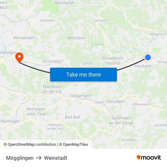 Mögglingen to Weinstadt map