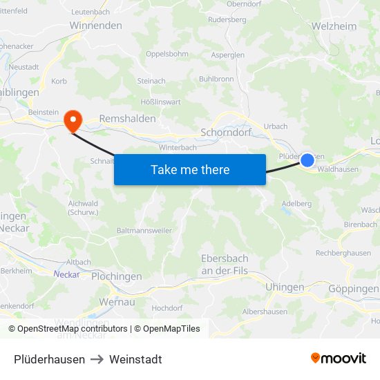 Plüderhausen to Weinstadt map