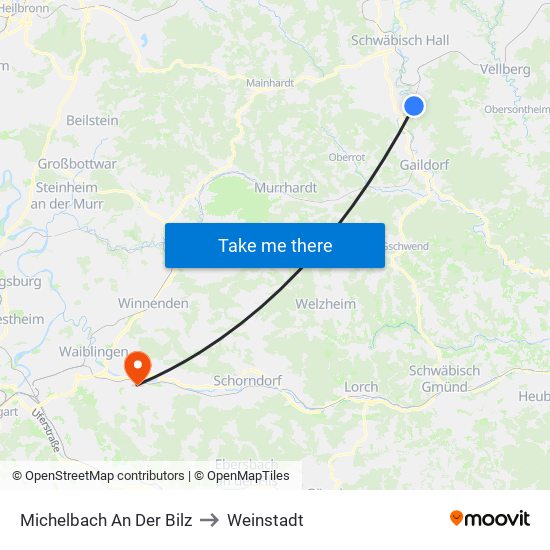 Michelbach An Der Bilz to Weinstadt map