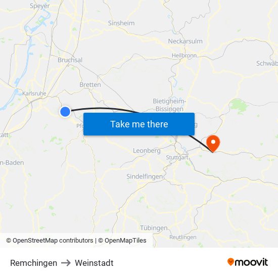 Remchingen to Weinstadt map