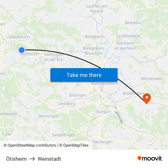 Ötisheim to Weinstadt map