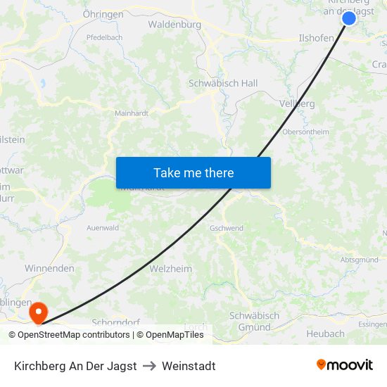 Kirchberg An Der Jagst to Weinstadt map