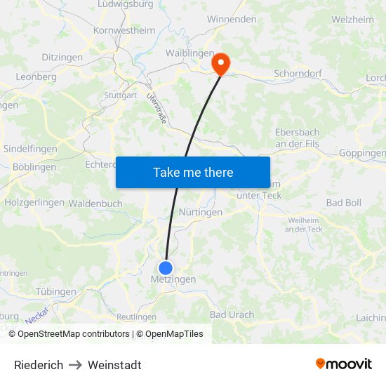 Riederich to Weinstadt map