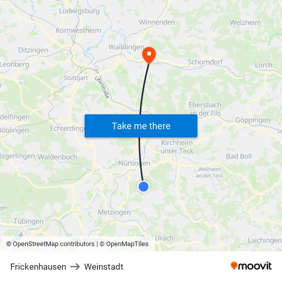 Frickenhausen to Weinstadt map