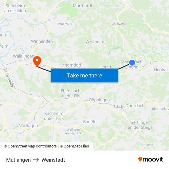 Mutlangen to Weinstadt map