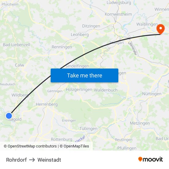 Rohrdorf to Weinstadt map