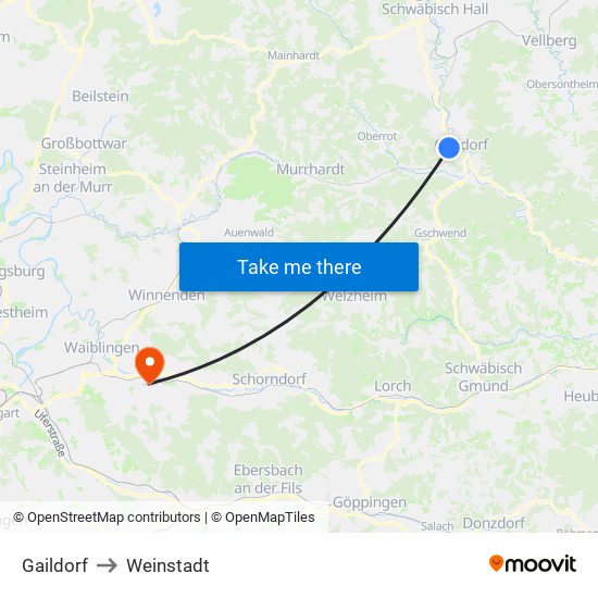 Gaildorf to Weinstadt map