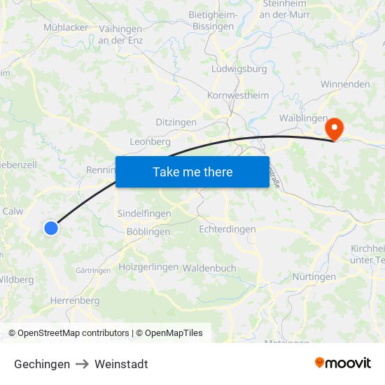 Gechingen to Weinstadt map