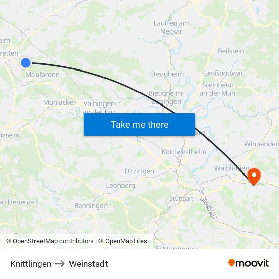 Knittlingen to Weinstadt map