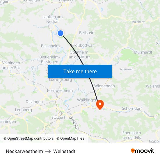 Neckarwestheim to Weinstadt map