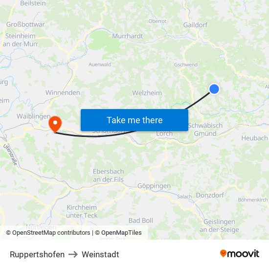 Ruppertshofen to Weinstadt map