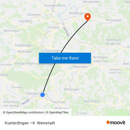 Kusterdingen to Weinstadt map