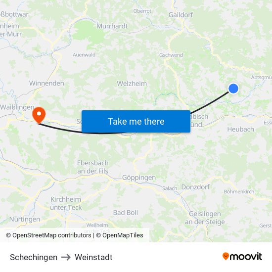 Schechingen to Weinstadt map