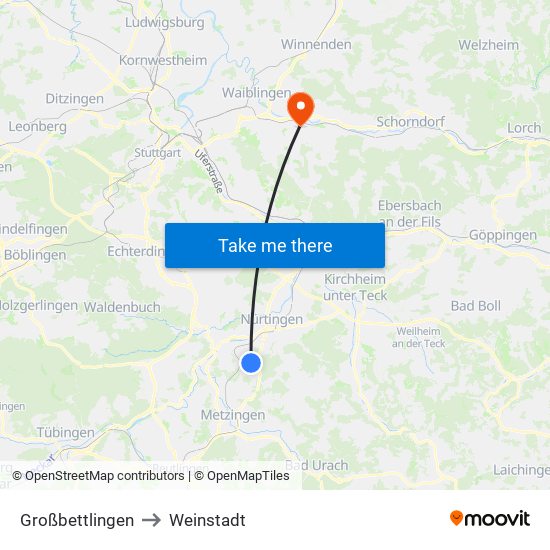 Großbettlingen to Weinstadt map