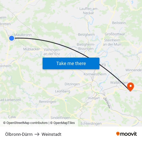 Ölbronn-Dürrn to Weinstadt map