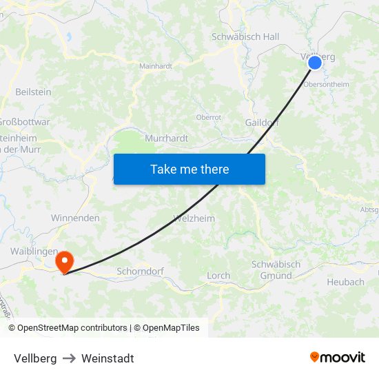 Vellberg to Weinstadt map