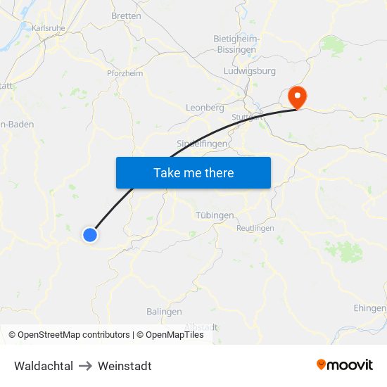 Waldachtal to Weinstadt map