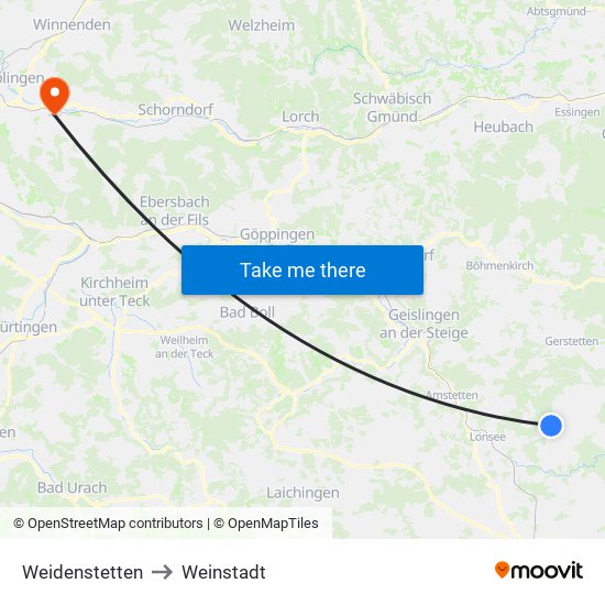 Weidenstetten to Weinstadt map