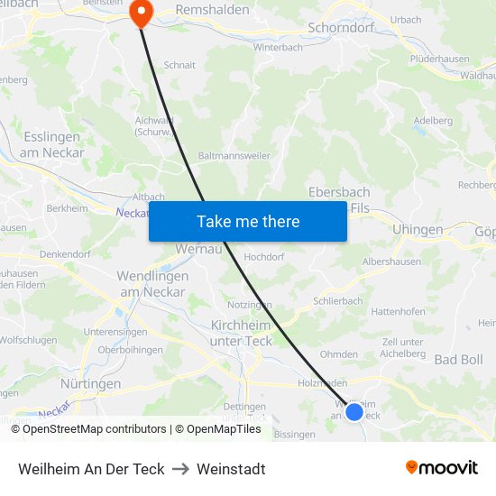 Weilheim An Der Teck to Weinstadt map
