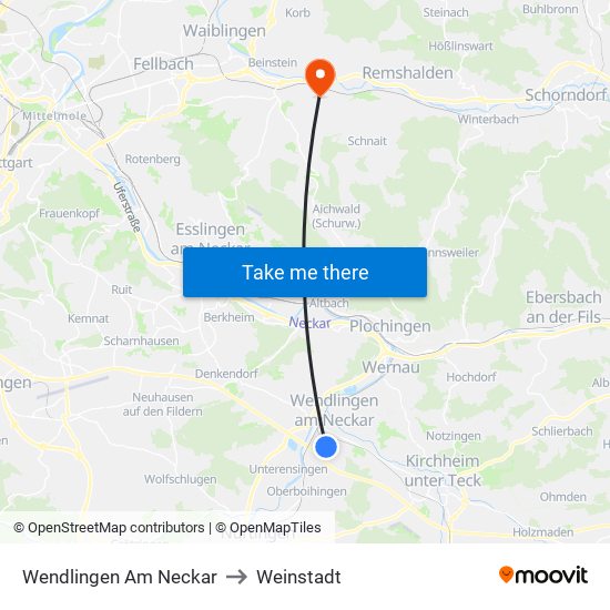 Wendlingen Am Neckar to Weinstadt map