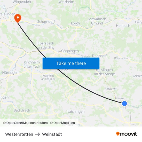 Westerstetten to Weinstadt map