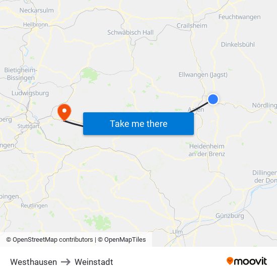 Westhausen to Weinstadt map