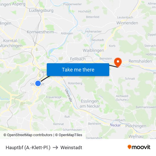 Hauptbf (A.-Klett-Pl.) to Weinstadt map