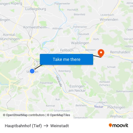 Hauptbahnhof (Tief) to Weinstadt map